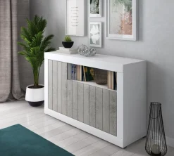 CREDENZA MOD. REVEN BIANCO FRASSINATO E CEMENTO: vendita online CREDENZA MOD. REVEN BIANCO FRASSINATO E CEMENTO in offerta