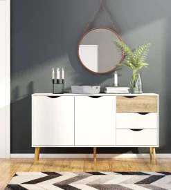 CREDENZA OSLO BIANCO OPACO E OAK: vendita online CREDENZA OSLO BIANCO OPACO E OAK in offerta