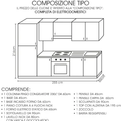 Cucina moderna completa di elettrodomestici 390cm: modello sky grey e ivory