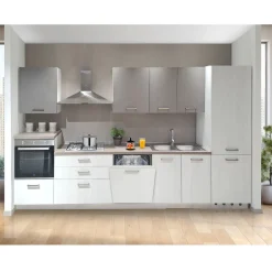 Cucina Completa in Offerta: I dea Olmo Bianco E Utopia Piombo Versione Destra Cm 360x60 H. 216
