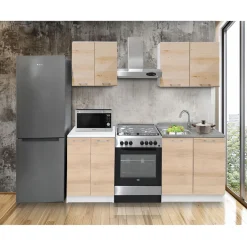 CUCINA COMPONIBILE CM 200 BIANCO E ROVERE ARTISAN