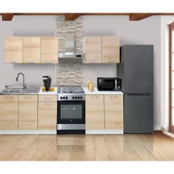 CUCINA COMPONIBILE CM 260 BIANCO E ROVERE ARTISAN