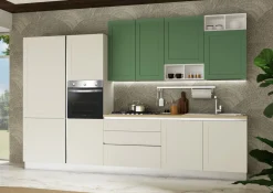 CUCINA MOD. DORA CM 348X60 H.240 BIANCO OPACO E VERDE OPACO PROMO SCORPIONE
