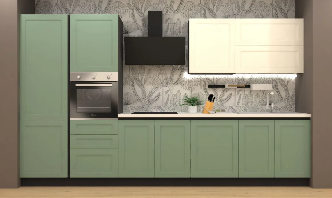 CUCINA MOD. DORA CM 363X60 H.216 VERDE OPACO E BIANCO OPACO PROMO ACQUARIO