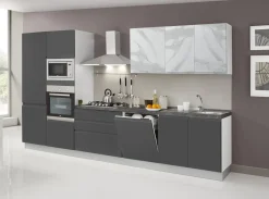CUCINA MOD. KELLY CM 360X60 H.216 GRIGIO ANTRACITE E EFFETTO MARMO BIANCO PROMO CANCRO