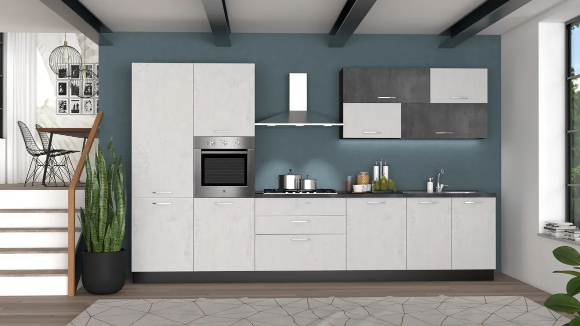 CUCINA MOD. KIRA CM 360X60 H.216 CEMENTO BIANCO E CEMENTO ARDESIA PROMO VERGINE