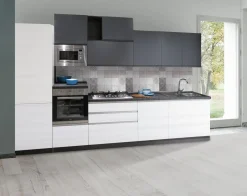 CUCINA MOD. NEW KELLY CM 360X60 H 240 FRASSINO BIANCO E ANTRACITE OPACO PROMO GEMELLI