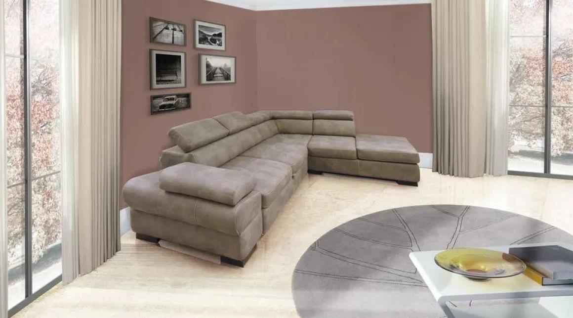 Divano ad Angolo: Divano Angolare con Penisola Nabuk Elephant e Beige