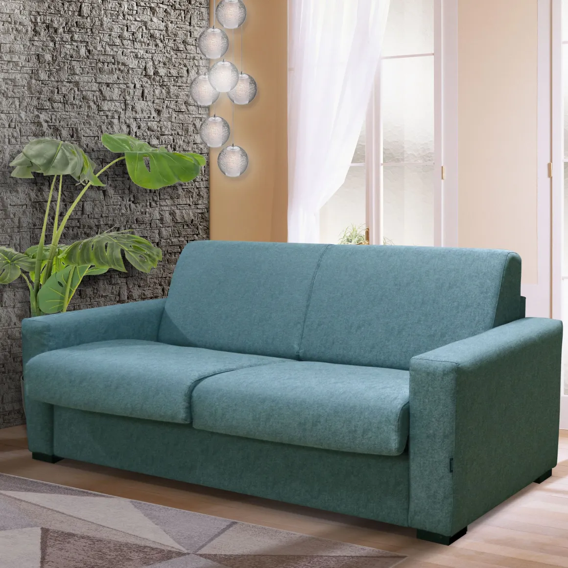 DIVANO LETTO CITY CM 195 CON RETE ELETTROSALDATA IN TESSUTO TURCHESE: vendita online DIVANO LETTO CITY CM 195 CON RETE ELETTROSALDATA IN TESSUTO TURCHESE in offerta