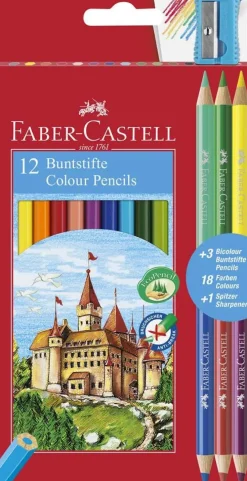 FABER CASTELL - ASTUCCIO 12 + 3 MATITE COLORATE CON TEMPERINO : vendita online FABER CASTELL - ASTUCCIO 12 + 3 MATITE COLORATE CON TEMPERINO in offerta