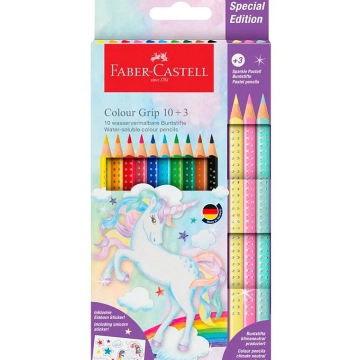 FABER CASTELL - COLOUR GRIP UNICORNO ASTUCCIO 10+3 MATITE COLORATE: vendita online FABER CASTELL - COLOUR GRIP UNICORNO ASTUCCIO 10+3 MATITE COLORATE in offerta
