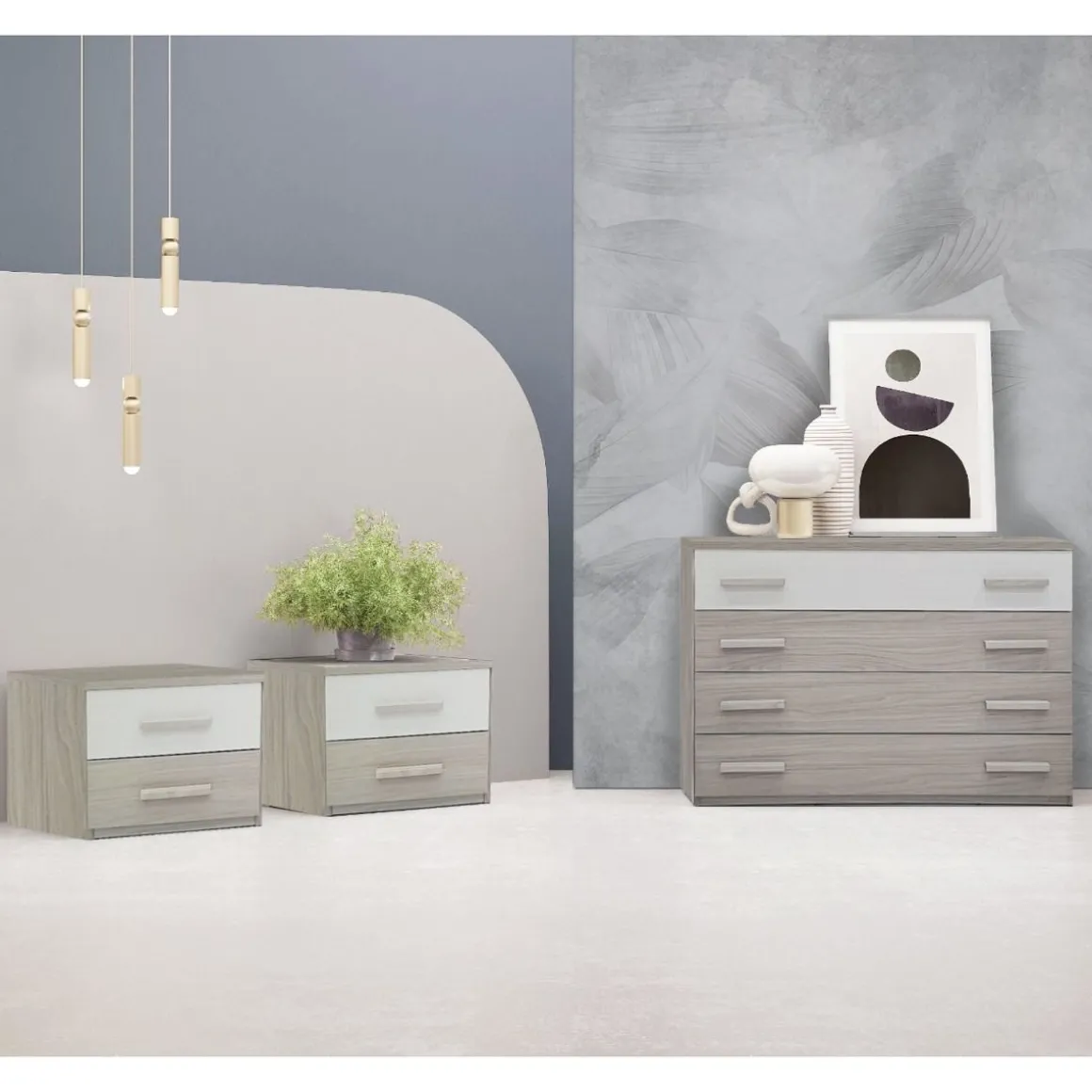 GRUPPO LETTO FLY CENERE WOOD E FRASSINO NUVOLA