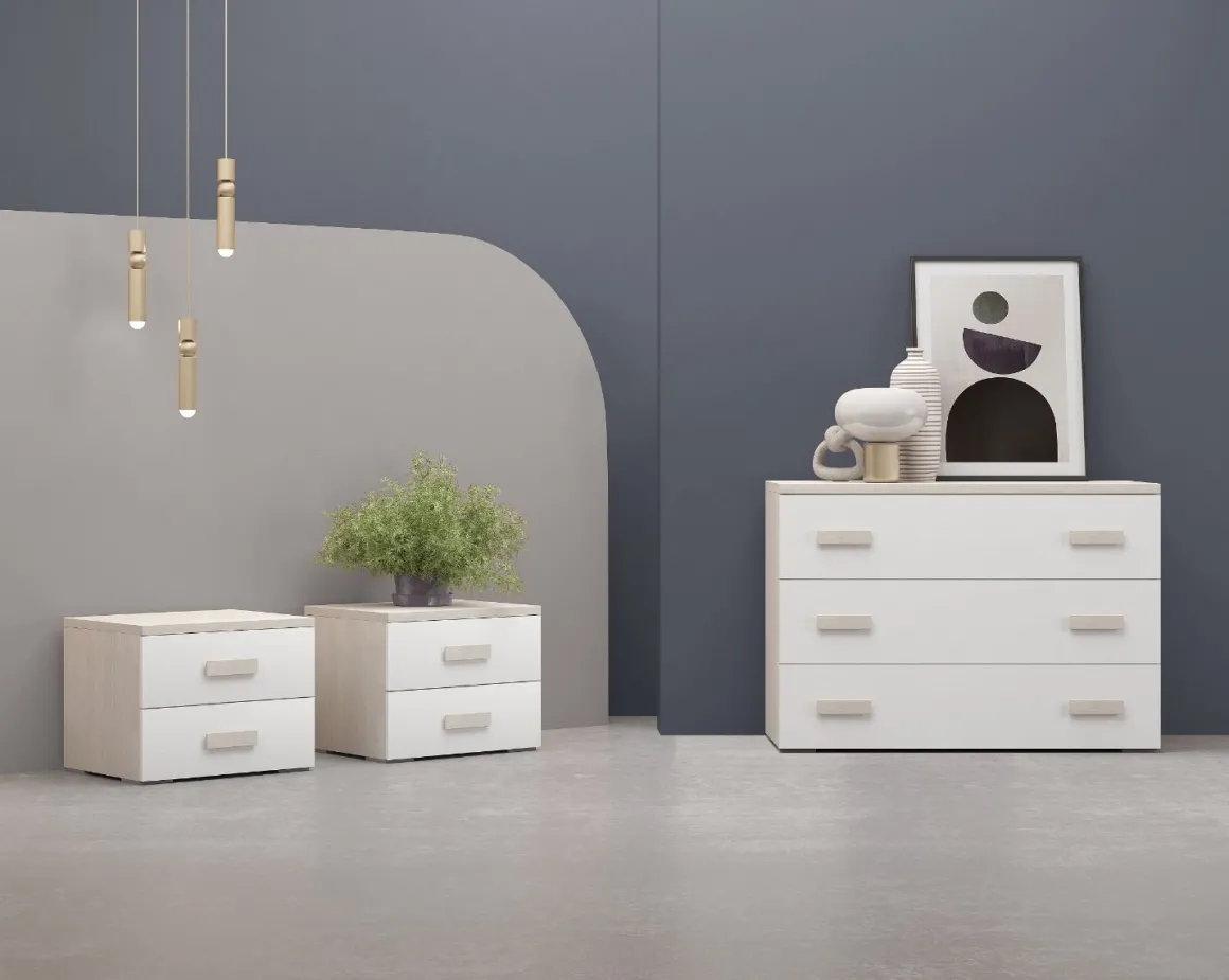 GRUPPO LETTO OLMO CON FRONTALI BIANCO FRASSINATO
