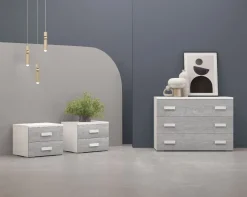 GRUPPO LETTO PRIME BIANCO FRASSINATO E CEMENTO