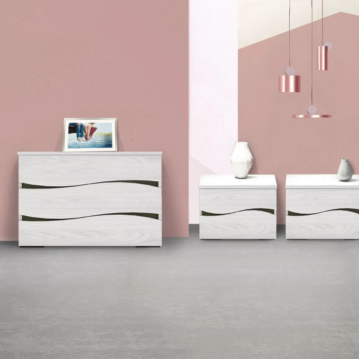 GRUPPO LETTO SAHARA OLMO BIANCO E FANGO
