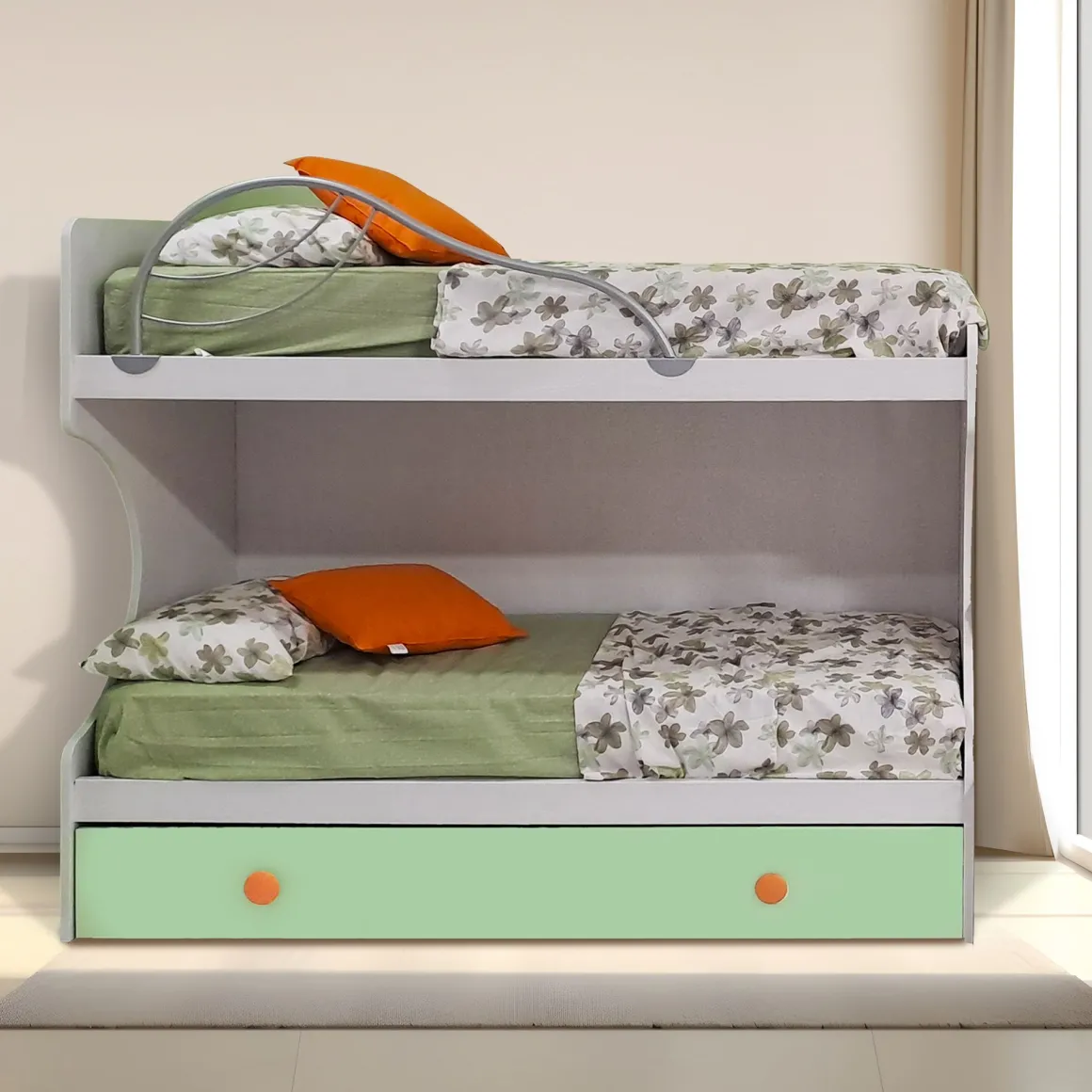 LETTO A CASTELLO MOD. FLY FRASSINO NUVOLA, SEDANO E ALBICOCCA