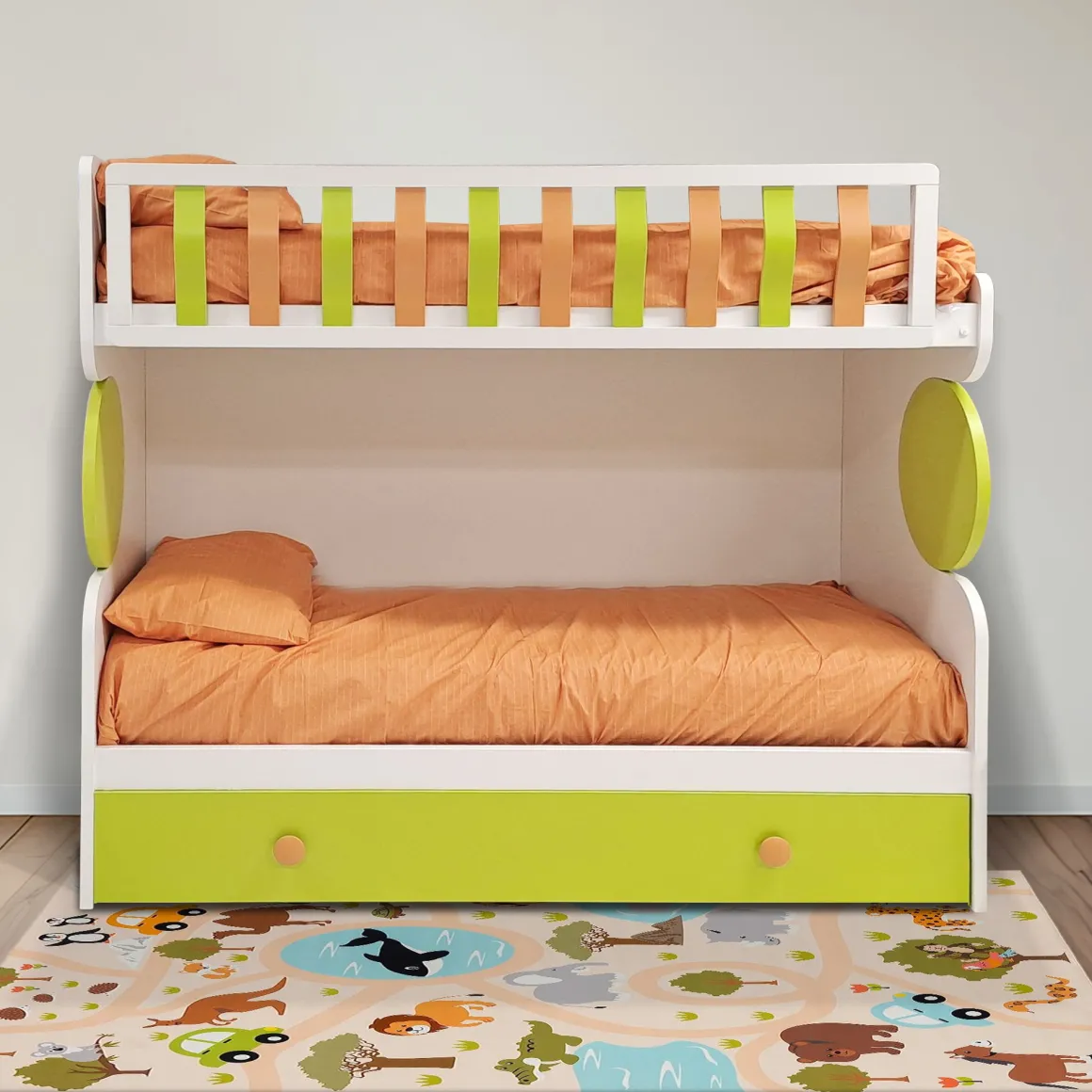 LETTO A CASTELLO MOD. JOB BIANCO, ALBICOCCA E PERA
