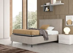 Letto Contenitore in Tessuto: Letto Beige Modello Jasmine con Rete Inclusa
