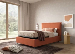 LETTO CONTENITORE 1 PIAZZA E 1/2 IN TESSUTO ARANCIO
