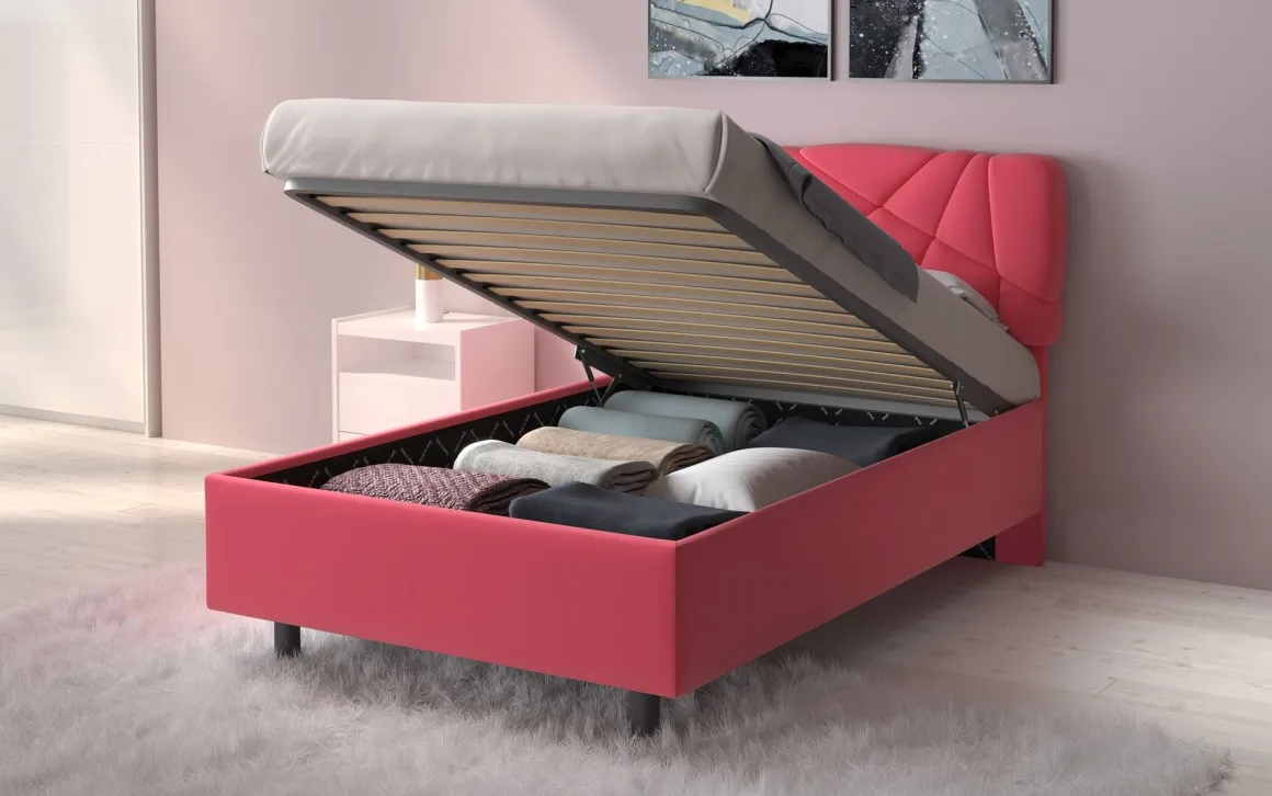 LETTO CONTENITORE POP 1 PIAZZA E 1/2 TESSUTO LYCRA ROSA