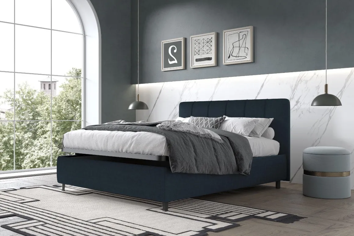 Letto in tessuto matrimoniale con contenitore