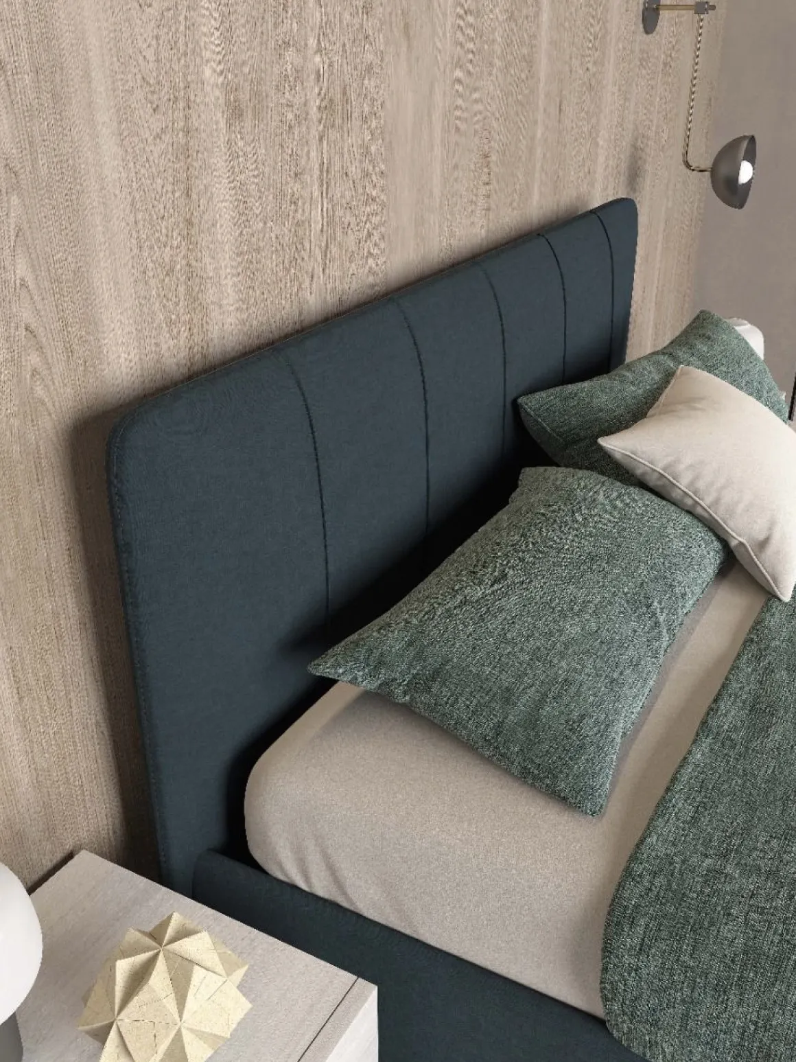 Letto in tessuto matrimoniale con contenitore