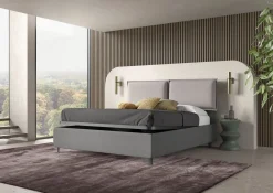 LETTO MATRIMONIALE CON CONTENITORE IN TESSUTO ED ECOPELLE GRIGIO