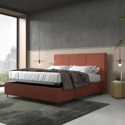 LETTO MATRIMONIALE CON CONTENITORE IN TESSUTO MATTONE