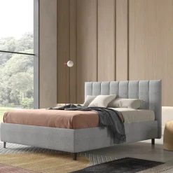 LETTO MATRIMONIALE CON CONTENITORE IN TESSUTO GRIGIO CHIARO