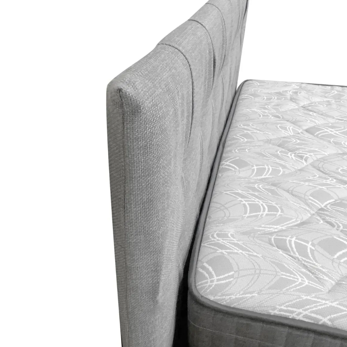 LETTO MATRIMONIALE CON CONTENITORE IN TESSUTO GRIGIO CHIARO