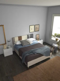 LETTO MATRIMONIALE CON CONTENITORE OLMO E TESSUTO