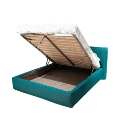 LETTO MATRIMONIALE CON CONTENITORE MOD. ADELE IN TESSUTO TURCHESE