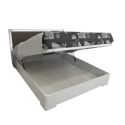 LETTO MATRIMONIALE CON CONTENITORE MOD. LEDD FRASSINO NUVOLA ED ECOPELLE