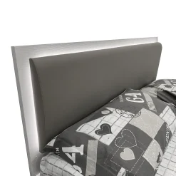 LETTO MATRIMONIALE CON CONTENITORE MOD. LEDD FRASSINO NUVOLA ED ECOPELLE