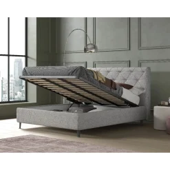Letto Matrimoniale Con Contenitore In Tessuto Grigio Chiaro: Letto Matrimoniale in Offerta