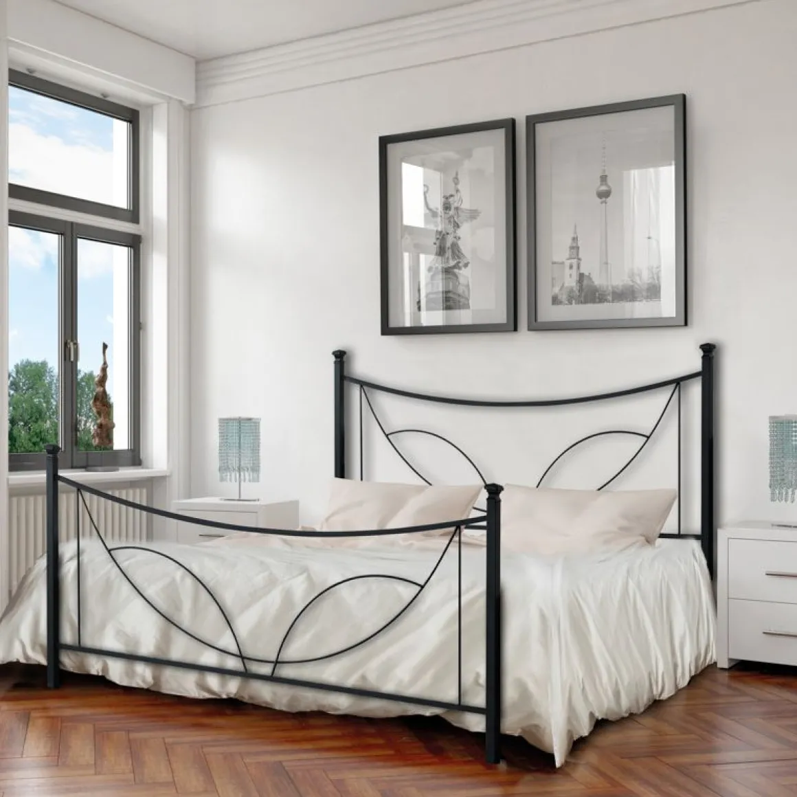 LETTO MATRIMONIALE CON GIROLETTO MOD. TULIPANO NERO GRAFITE