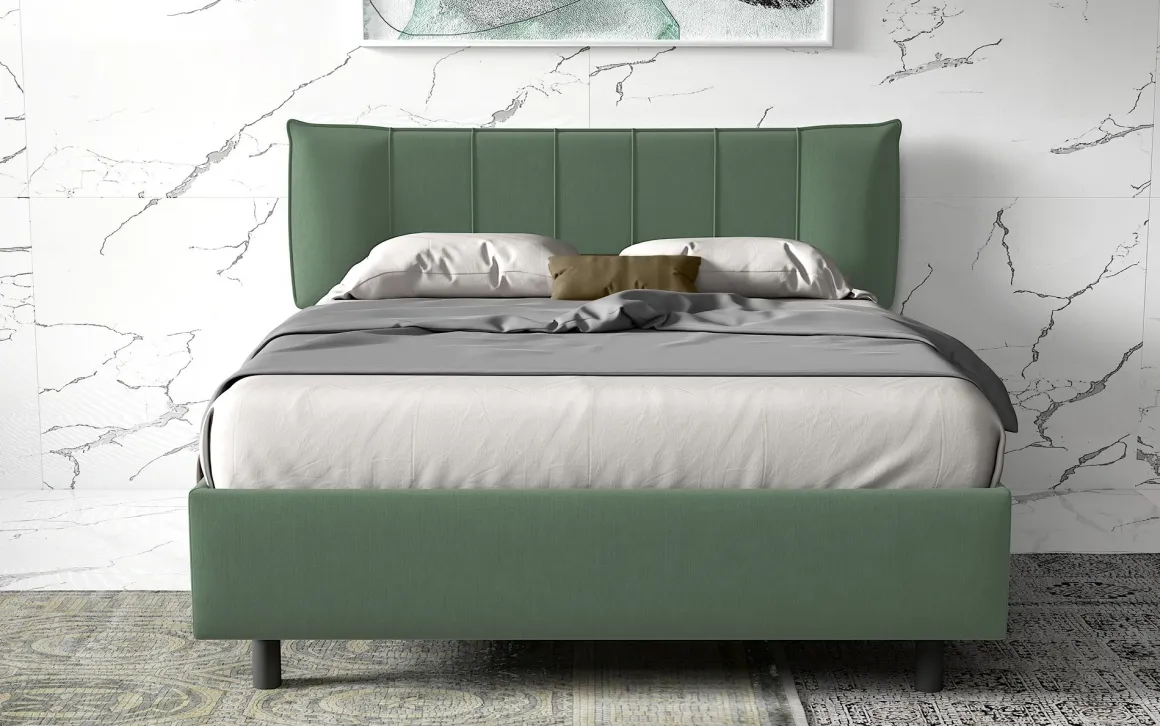 LETTO MATRIMONIALE CONTENITORE MOD. HUG TESSUTO VERDE SALVIA