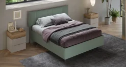 LETTO MATRIMONIALE CONTENITORE MOD. HUG TESSUTO VERDE SALVIA