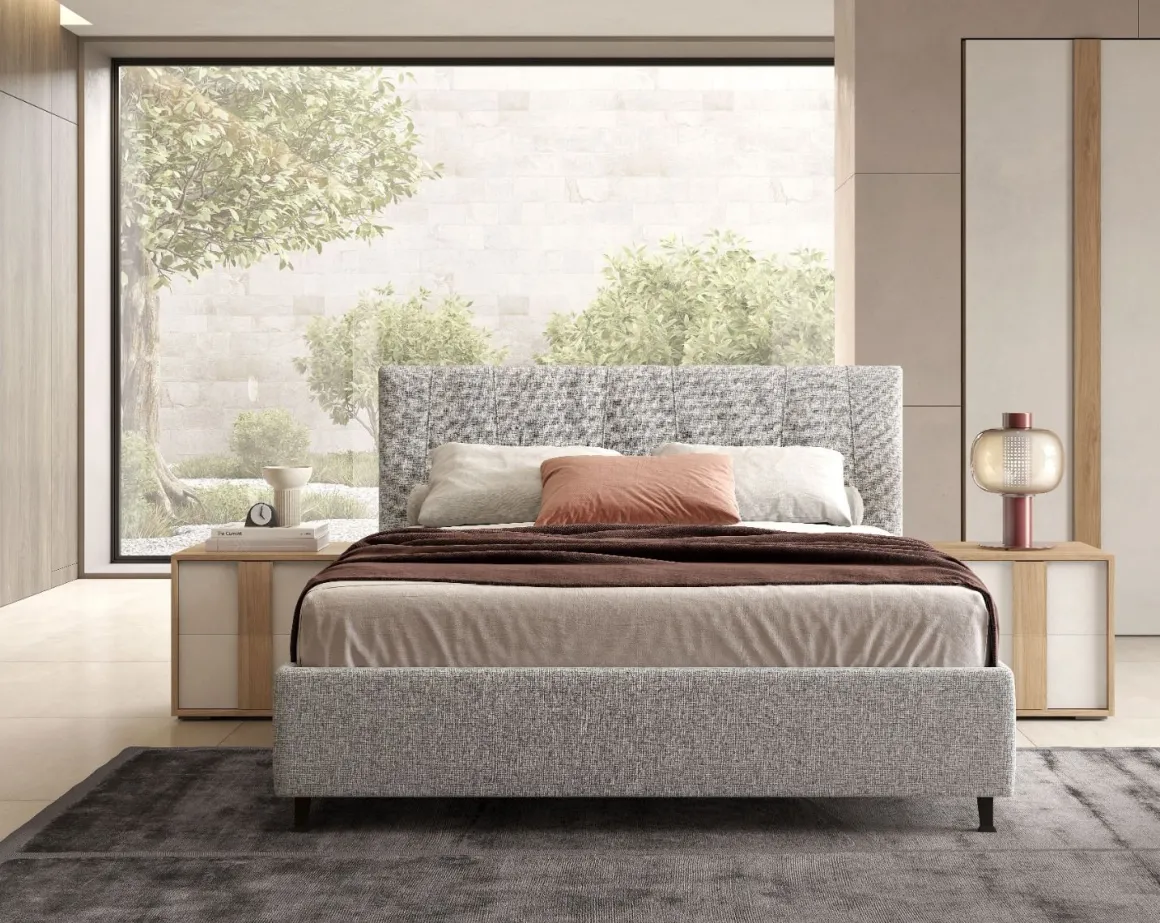 LETTO MATRIMONIALE CONTENITORE IN TESSUTO GRIGIO CHIARO in offerta