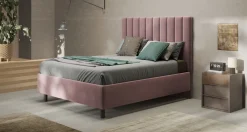 LETTO MATRIMONIALE CONTENITORE MOD. TEDDY VELLUTO ROSA ANTICO
