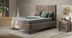 LETTO MATRIMONIALE CONTENITORE MOD. TEDDY IN VELLUTO SABBIA