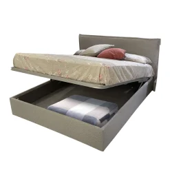 LETTO MATRIMONIALE CONTENITORE MOD. CHANEL IN TESSUTO GRIGIO