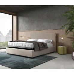 LETTO MATRIMONIALE CONTENITORE IN TESSUTO BEIGE
