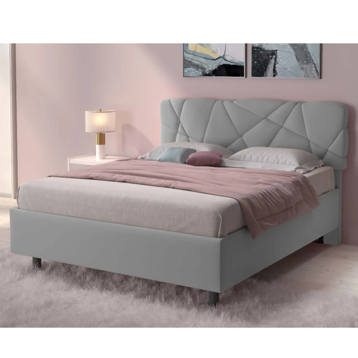 LETTO MATRIMONIALE CONTENITORE MOD. POP TESSUTO LYCRA GRIGIO CHIARO