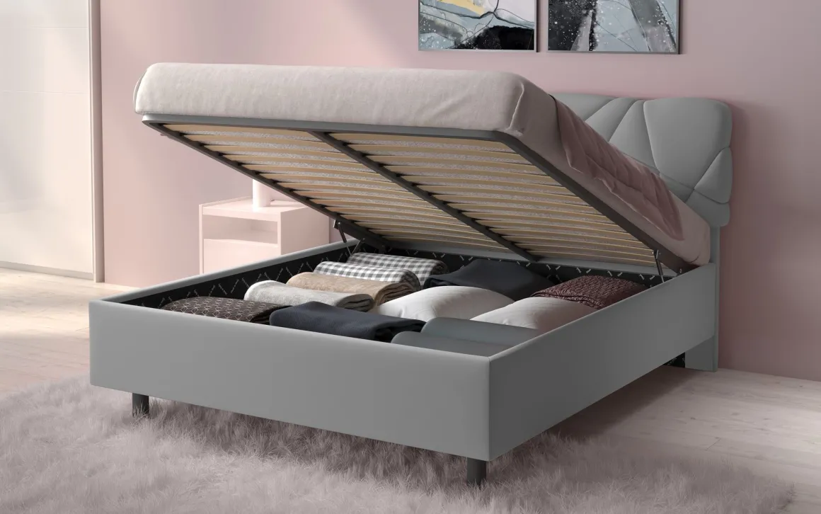 LETTO MATRIMONIALE CONTENITORE MOD. POP TESSUTO LYCRA GRIGIO CHIARO