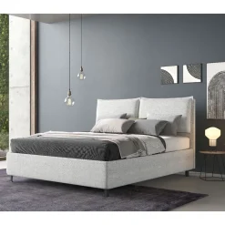 LETTO MATRIMONIALE CONTENITORE IN TESSUTO GRIGIO CHIARO