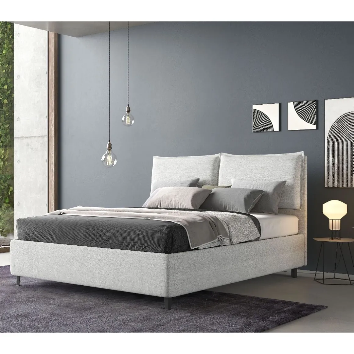 LETTO MATRIMONIALE CONTENITORE IN TESSUTO GRIGIO CHIARO