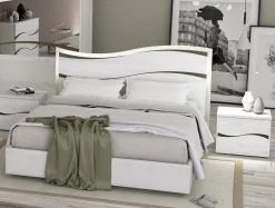LETTO MATRIMONIALE CONTENITORE KARAKUM OLMO BIANCO ED ECOPELLE BIANCA