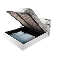 LETTO MATRIMONIALE CONTENITORE KARAKUM OLMO BIANCO ED ECOPELLE BIANCA