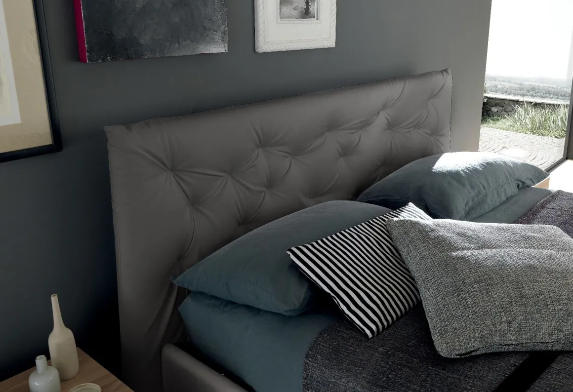 Letto matrimoniale contenitore SKY NEW in ecopelle grigia
